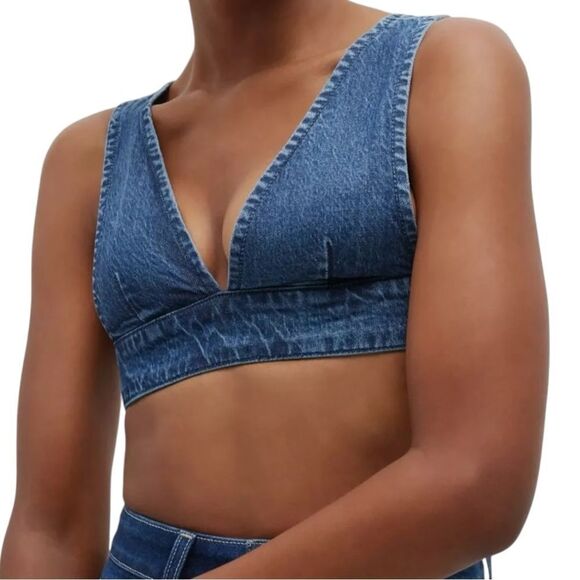 NWT TRIARCHY Vista Denim Crop Bra Top S - Picture 1 of 8